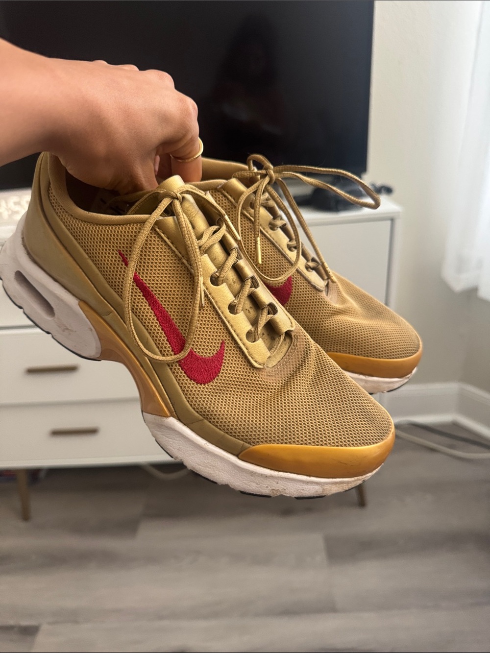 Nike Women's Tan & Red Mesh Running Sneakers